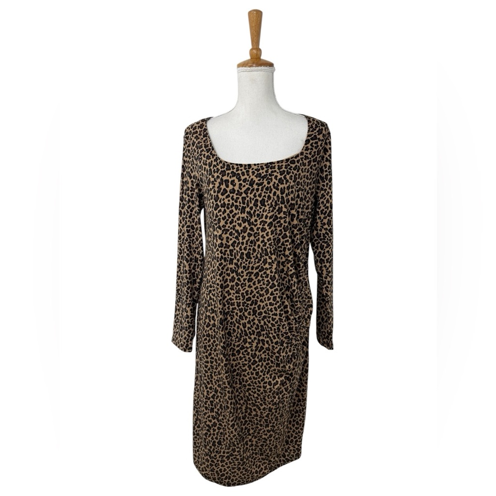 NWT Ingrid & Isabel Maternity Leopard Print Midi Dress in Brown/Black XXL